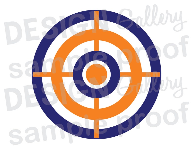 May include: A blue and orange target with concentric circles. The center circle is orange, the next circle is white, the next circle is orange, and the outer circle is blue.