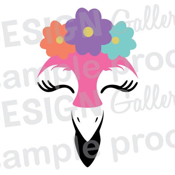 Flamingo Face - JPG, png & SVG, DXF cut file, Printable Digital, flowers lashes beak - Instant Download