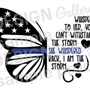 Sottile Blue Line Butterfly - immagine JPG & SVG DXF taglio - stampabile Digital Iron On - agente di polizia sceriffo vice forze dell'ordine