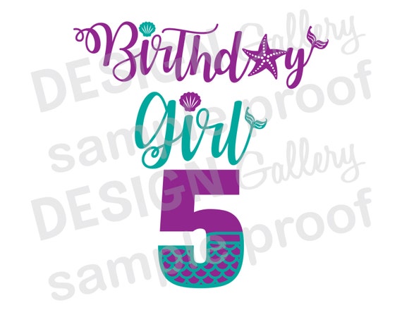 Download Birthday Girl 5 five Mermaid style image JPG png & SVG | Etsy