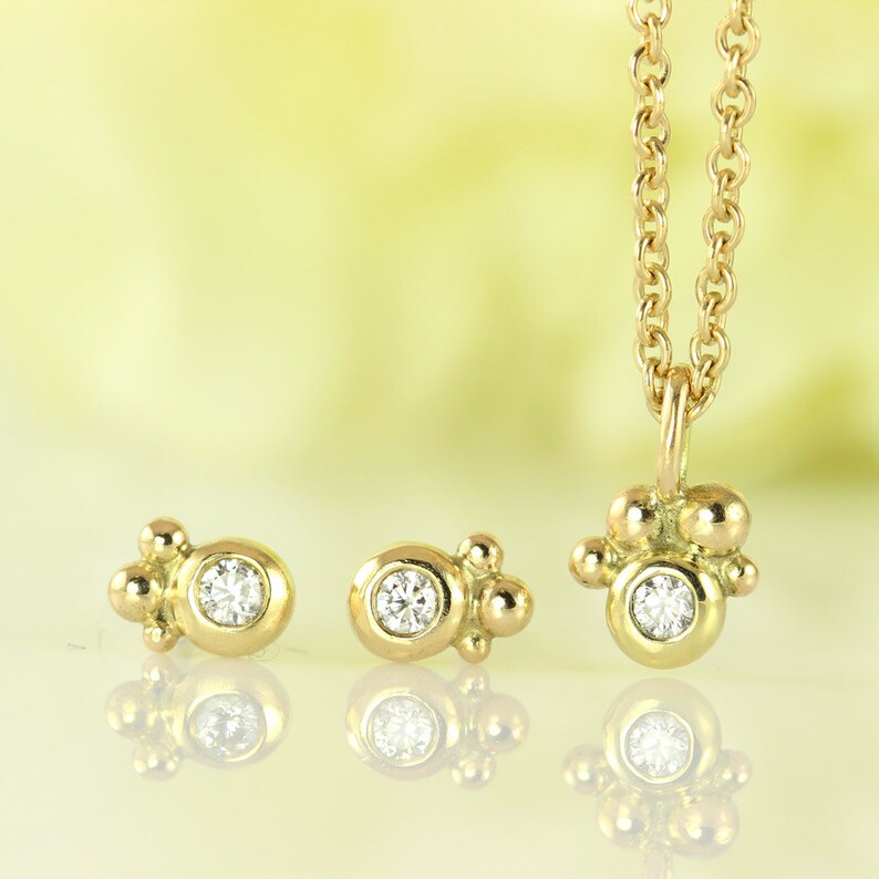 PETITE Classical Diamond Earrings with Gold Orbs image 1