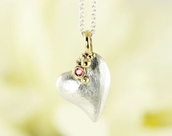 Bubbling heart modern silver and gold love pendant