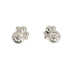 PETITE Classical Diamond Earrings with Gold Orbs image 4