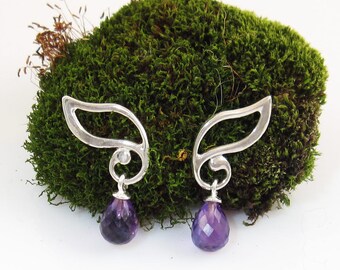 Elven Leaves earrings with amethyst