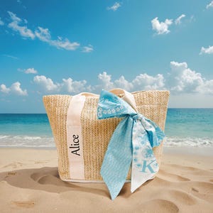 Bridal Shower Bags, Wedding Favors,Custom Beach Straw Bags, Bachelorette Tote Bag, Personalized Scarf Bag Bridesmaid Proposal