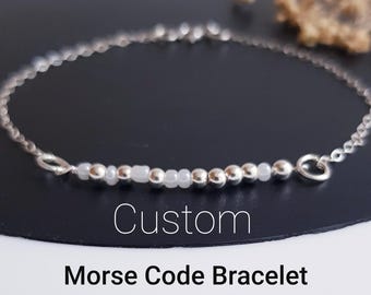 Sterling Silver Custom Morse Name Code Bracelet, Secret Message Bracelet in Morse Code, Personalized Hidden Message Jewelry, Birthday Gift
