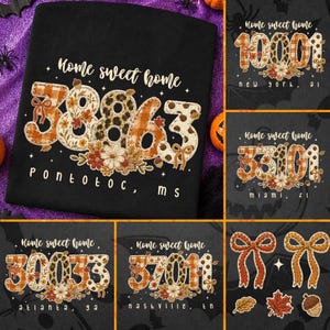 Código postal de otoño estilo doodle PNG, diseño otoñal moderno, Varsity PNG, calabaza de otoño PNG, ciudad natal en otoño PNG, temporada espeluznante PNG