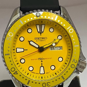Luxury Vintage Seiko Diver Style Yellow Dial 17 Jewels 6309 Day/Date Indicator Rotating Bezel Japan Made Wrist Watch Not Water Resistance