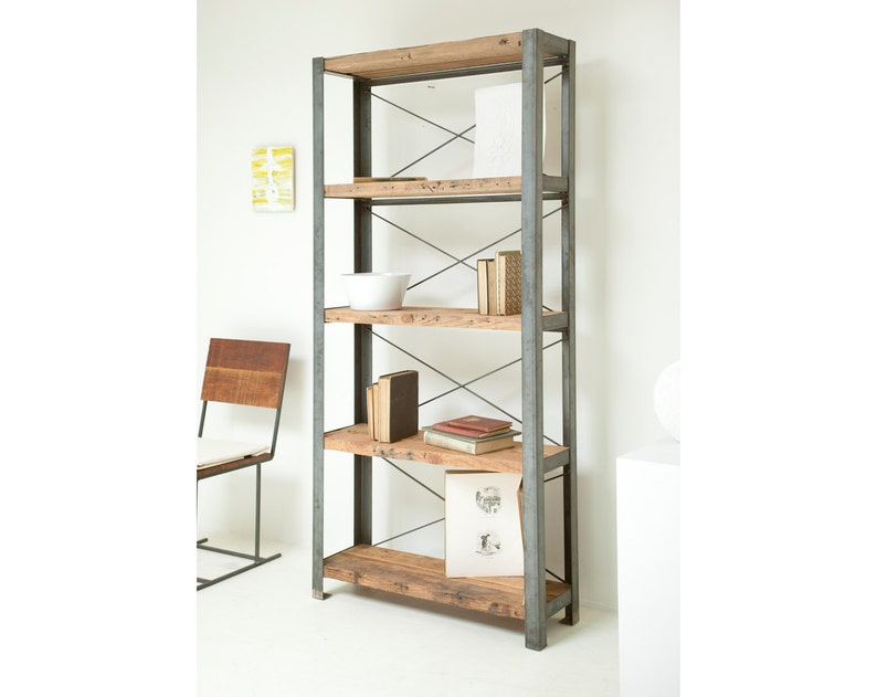 Reclaimed Wood and Steel 'Big Sur' Bookcase Etsy
