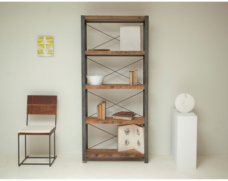 Reclaimed Wood and Steel 'Big Sur' Bookcase Etsy