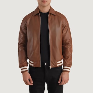 Veste en cuir marron pour homme | Vestes motard en cuir Homme | Veste en cuir marron vintage pour lui | Veste en cuir 100 % faite main | Cadeau pour lui