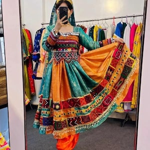 Handmade Traditional Afghan Dress | Multicolor Embroidered Kuchi Dress | Ethnic Festival Attire | Vintage Boho Maxi Dress with Mirror Work