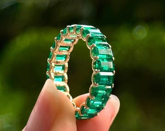 Emerald 14K Gold Full Eternity Band May Birthstone Matching Band Wedding Ring Green Gemstone Ring Gift for Women Stacking Band Promise Ring