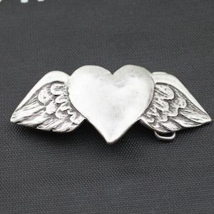 Belt Buckle Heart With Wings, Silver Heart Belt Buckle, Winged Heart, Angel Wings Belt Buckle, Metal Heart Wings Buckle,Jeans Belt pin GS206