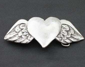 Belt Buckle Heart With Wings, Brass Heart Belt Buckle  display picture 1