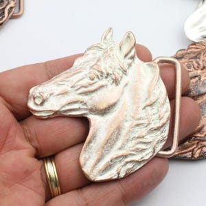 Horse Head Belt Buckle, Rose Perlmutt Snap-On Western Style, Adjustable Cowboy Buckle, Belt Not Included GS281rp