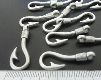 10 pcs Silver Fishing Hook Pendant, Fish Hook Bracelet Connector, Jewelry Making, Hook Clasp for Bracelet & Necklace,Nautical Charms ZM435as