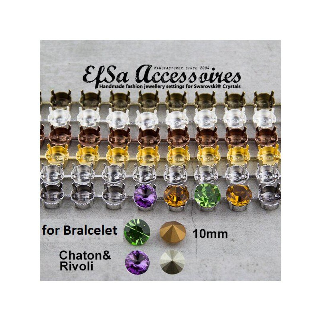 1m Brass Cup Chain: 10mm Rivoli Stone Setting, DIY B…
