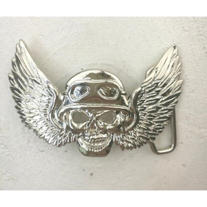 Skull Biker Belt Buckle, Angle of Death Belt Buckle, Motorcyle Rider Accessory, Rocker Belt Buckle, Gothic Belt Buckle, Rhodium Belt GS264rh