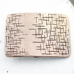 Antique Copper Modern Belt Buckle – Etched Scratch Design – Rectangle Buckle for Snap Belts – Industrial Artistic Look, GS312ac