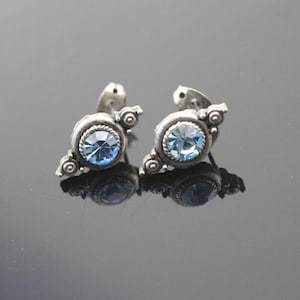 6 mm Swarovski-kristallörhängen, örhängen i antik silver med strass - e07