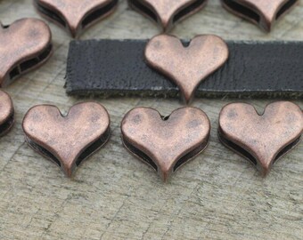 10 Heart Slider Beads, DIY Bracelet, Chokers Making, Antique Copper Plated, High Quality, Jewelry Making Supply, Wholesale Price ZM135ac