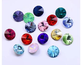 Cristalli Swarovski Crystal 1122 Rivoli Round Stones da 12 mm, vari colori in misure da 12 mm, per incollaggio e incastonatura di gioielli e accessori - 1 pezzo