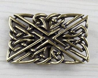 Irlandzka klamra do paska z celtyckim krzyżem i węzłem, prostokątna klamra do paska, celtycka klamra do paska, elegancka klamra do paska, brązowa klamra do paska GS5385