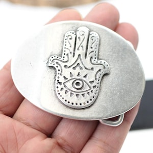 Hamsa Hand Belt Buckle, Hand of Fatima Belt Buckle, Silver Boho Buckle, Evil Eye Belt Buckle, Belt Strap, Christmas Gift, GS138 AS