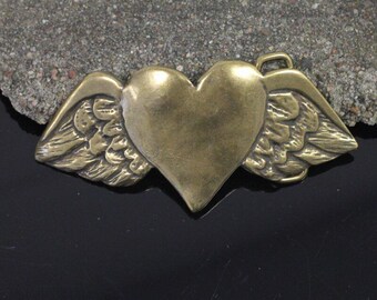 Belt Buckle Heart With Wings, Brass Heart Belt Buckle  display picture 1