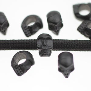 10 Skull Beads, Skull Slider Beads, Beads Spacers, Large Hole Beads, Skull Charms, Matte Black Skull Beads, High Quality Wholesale, ZM370mb