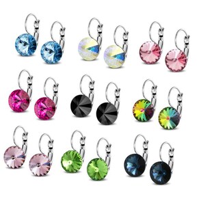 Kolczyki kryształowe Swarovski, eleganckie kolczyki z kryształkami, kolczyki kryształowe 10 mm, okrągłe kolczyki z diamentami, wiszące kolczyki Swarovski F1-1-10-sw