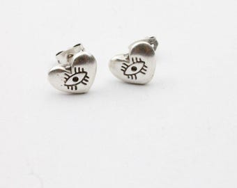 5 Pairs Evil Eye Stud Earrings, antique silver am1024