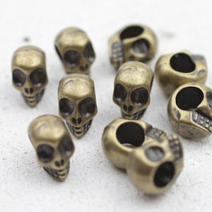 10 Skull Charms, Skull Slider Beads, Alien Skull Beads, Beads Spacers, Skull Bracelet Bead, Large Hole Beads, Wholesale Beads ZM370ab