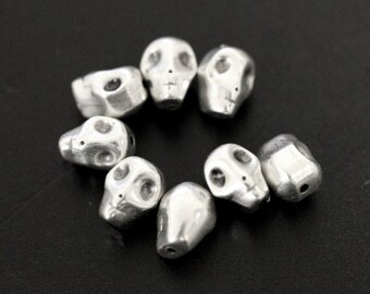 10 Skull Beads, Gothic Beads, Metal Beads, Antique Silver Skull Beads, High Quality Jewelry Supplies for Wholesale Price ZM153as