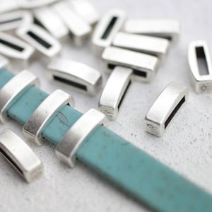 10 Silver Slider Beads for 10mm Flat Leather, Slider Beads for Bracelets, Rectangular Slider Bead, Bracelet Findings,Wholesale Beads ZM596as