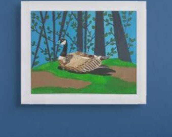 Goose in Forest Acrylic Painting: Original Nature Wall Art