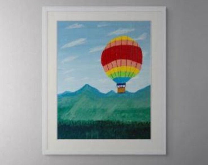 Hot Air Balloon Painting: Original Acrylic Mountain Landscape Art
