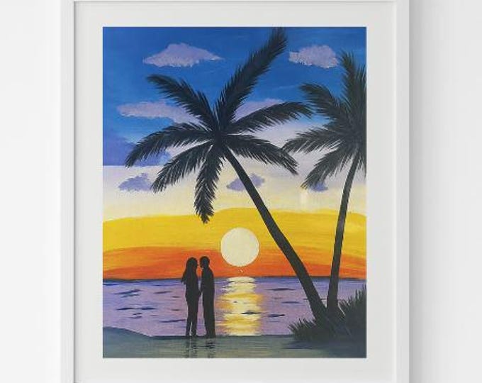 Tropical Sunset Wall Art | Palm Tree Reflection Painting | Coastal Home Decor | Dream Collection