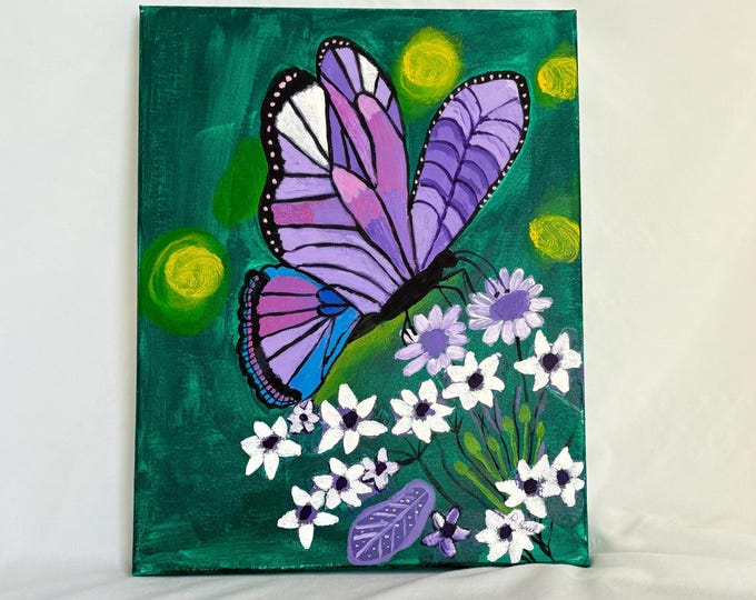 Purple Butterfly Garden Painting | Floral Wall Art | Original Nature-Inspired Acrylic | Gift for Art & Nature Lovers