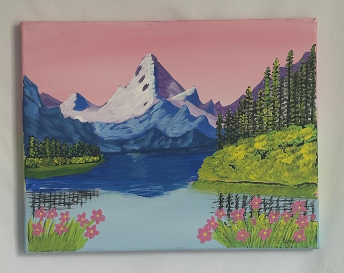 Majestic Mountain Landscape: Original Acrylic Painting for Nature Lovers