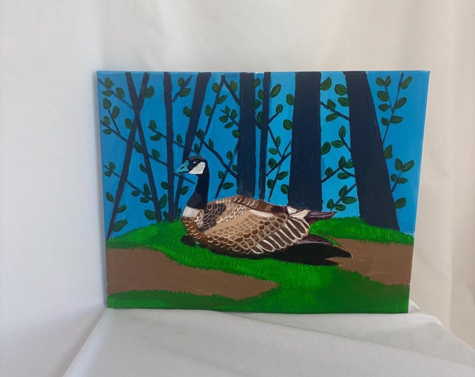 Goose in Tranquil Forest | Original Acrylic Animal Painting | Nature Wall Art | Rustic Bird Decor for Outdoorsy Homes
