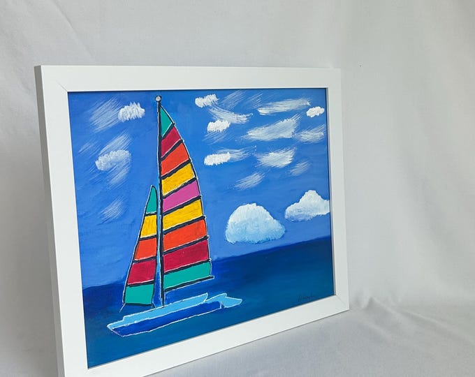 Original Acrylic Seaside Seascape : Hand-Painted Acrylic Landscape with Bright, Coastal Hues