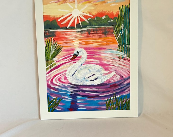 Beautiful Swan Painting Sunset Wall Art | Original Acrylic Canvas for Living Room Décor, Gift for Nature Lover