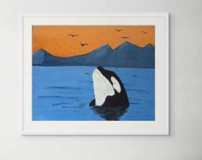 Orca Whale Sunset Painting: Original Acrylic Ocean Art