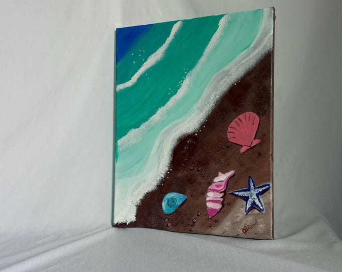 Original Acrylic Seascape - Beach Shell and Ocean Wave Art