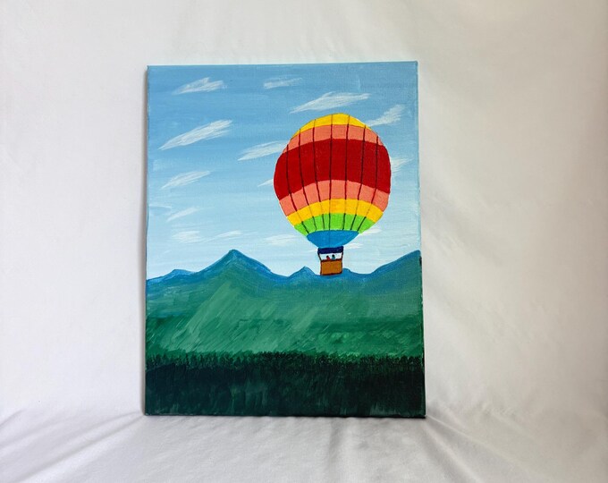 Hot Air Balloon Mountain Painting | Adventure Landscape Wall Art | Original Acrylic Travel Decor | Gift for Explorers