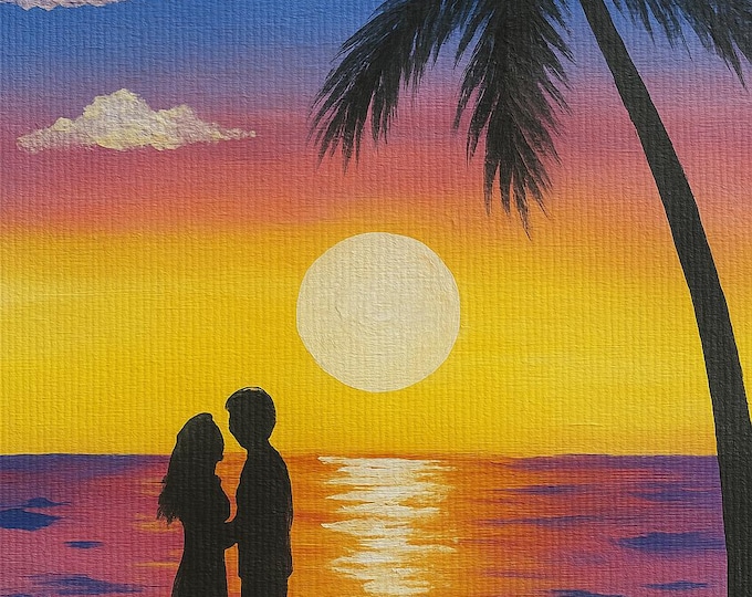 Tropical Sunset Wall Art | Palm Tree Reflection Painting | Coastal Home Decor | Dream Collection