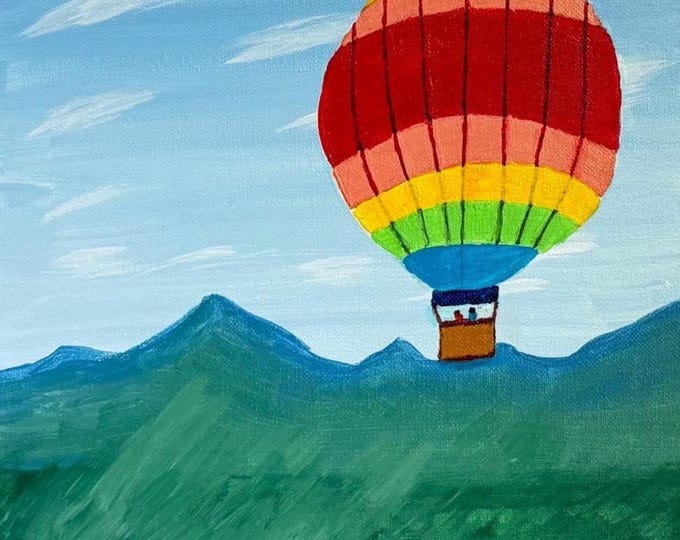 Hot Air Balloon Painting: Original Acrylic Mountain Landscape Art