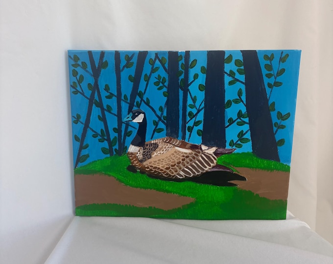 Goose in Forest Acrylic Painting: Original Nature Wall Art